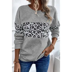 Leopard Round Neck Long Sleeve Sweatshirt