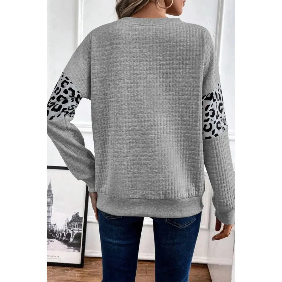 Leopard Round Neck Long Sleeve Sweatshirt