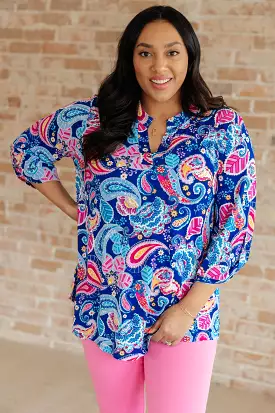 Lizzy Top in Royal and Pink Paisley