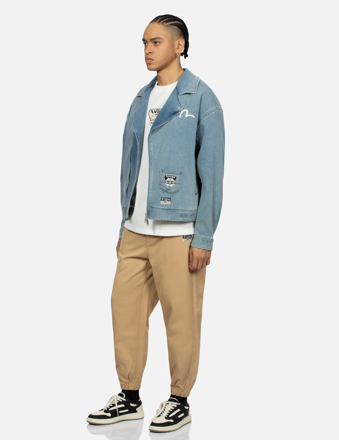 Logo Appliqué Fashion Fit Denim Biker Jacket