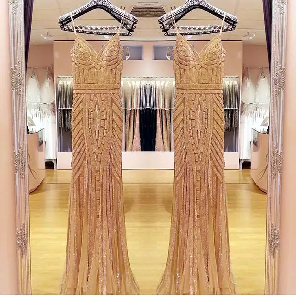 Luxurious Sheath Long Sweep Train Spaghetti Straps Sleeveless Prom Dresses