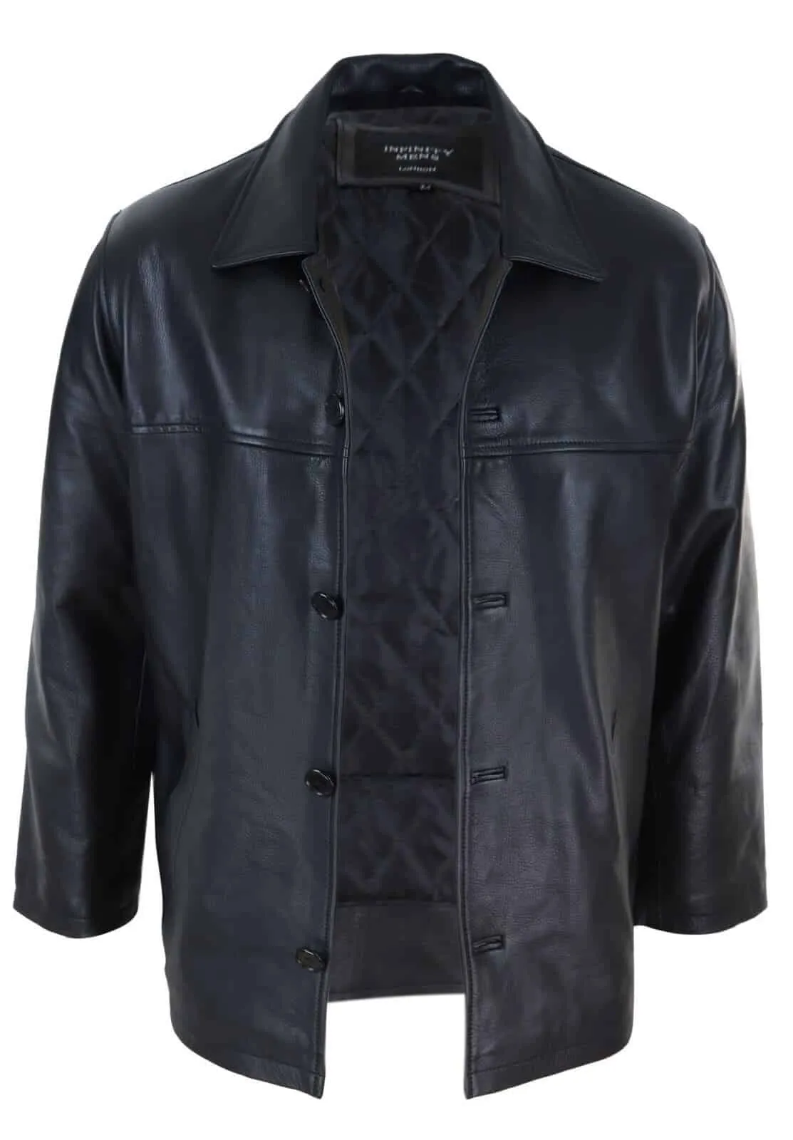 Men Mid Black Length Classic Leather Coat