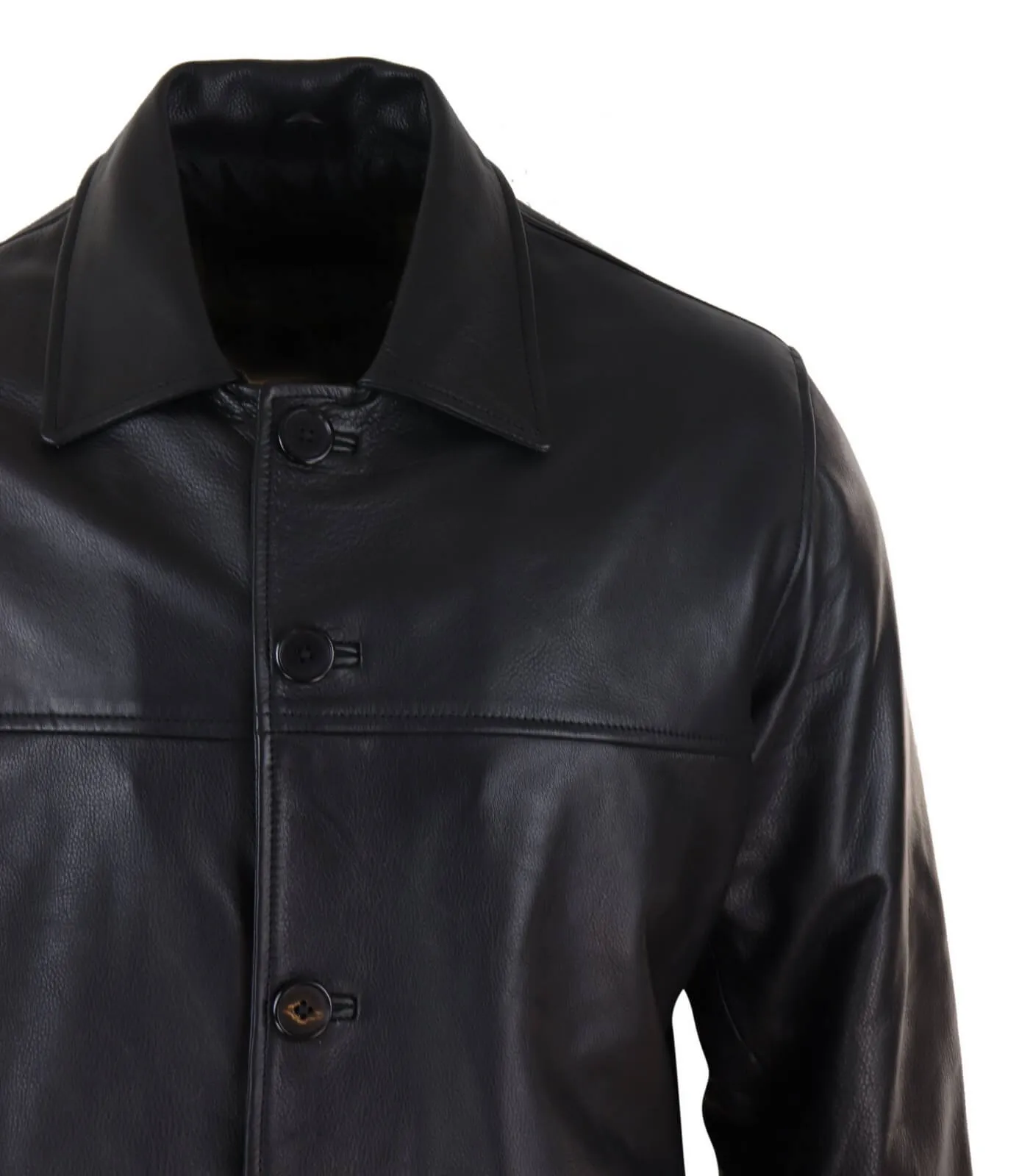 Men Mid Black Length Classic Leather Coat