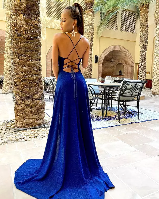 Mermaid Evening Gown with Spaghetti Straps and Thigh-High Split