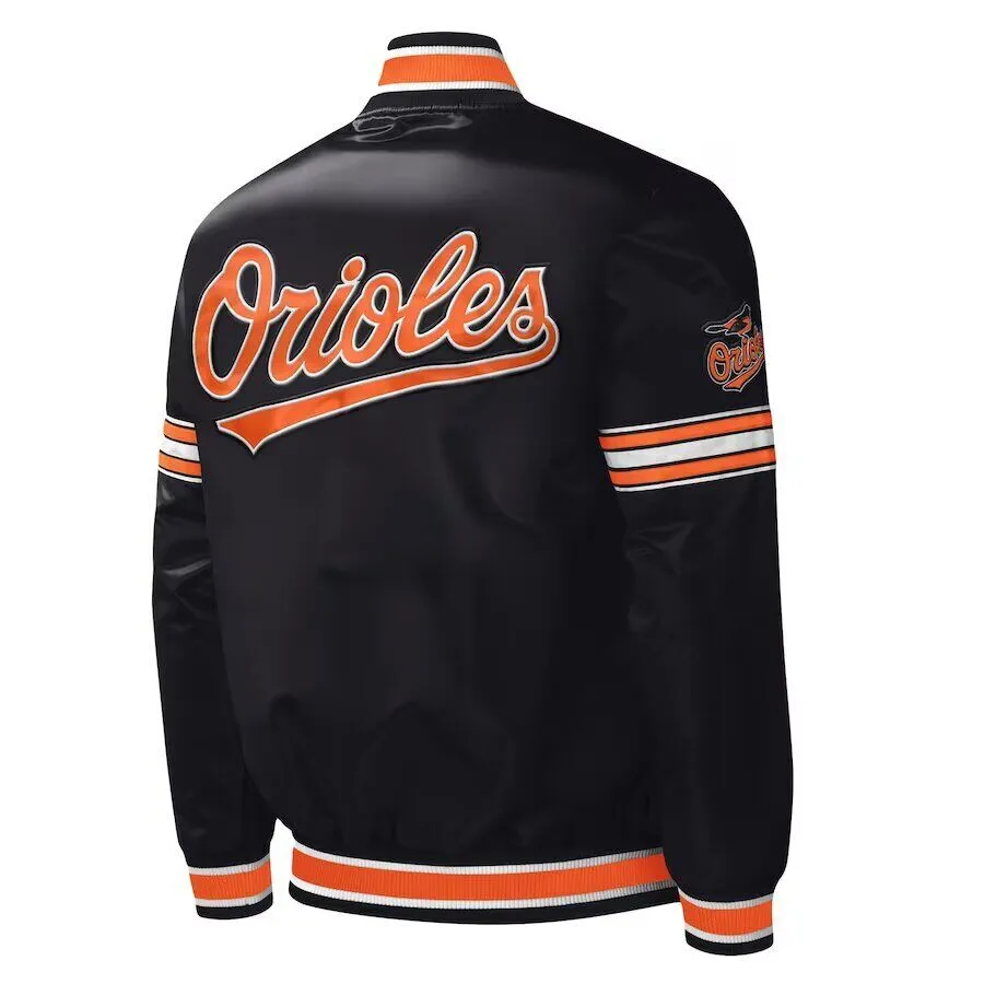 MLB Baltimore Orioles Black Satin Baseball Bomber Letterman Varsity Jacket