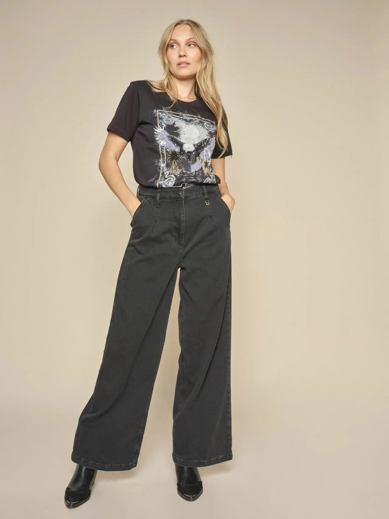 MMGobi Pleat Long Jeans Black