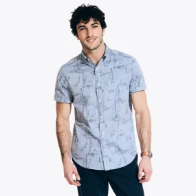 Nautica Men's 1983 Printed Chambray Short-Sleeve Shirt Ensign Blue