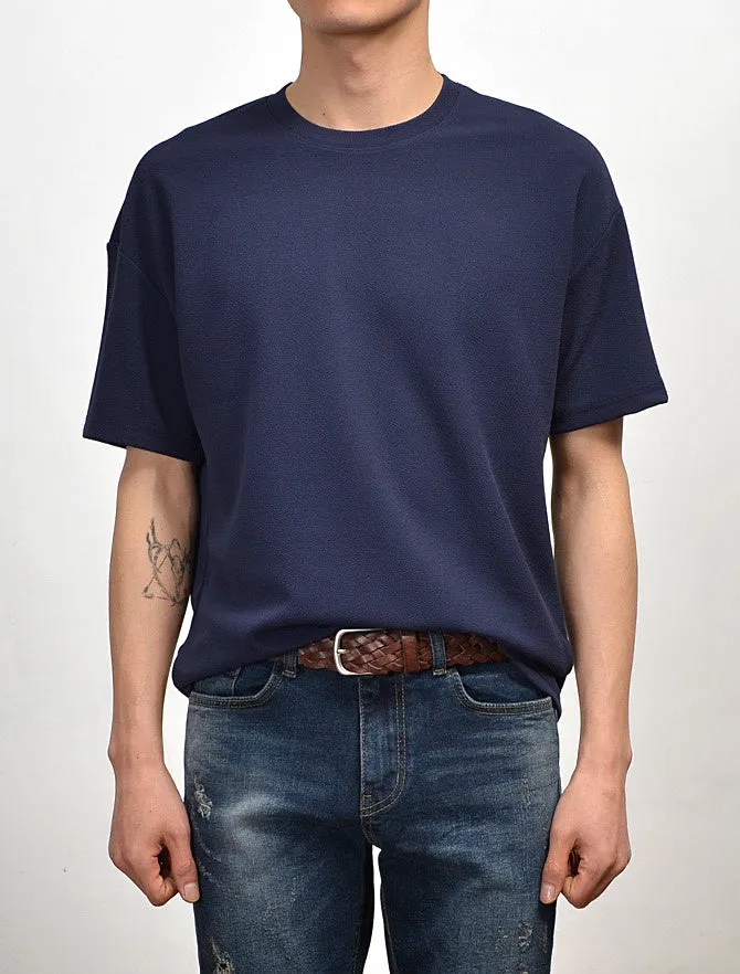 Navyblue Short Sleeved T-Shirts Mens Loose Fit Tees Solid Plain Tops