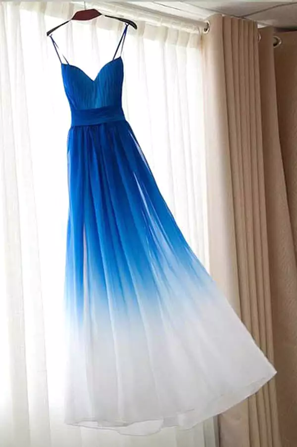 Ombre Chiffon Spaghetti Straps Sleeveless A-line Prom Dresses