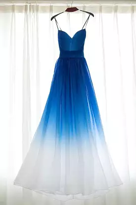 Ombre Chiffon Spaghetti Straps Sleeveless A-line Prom Dresses