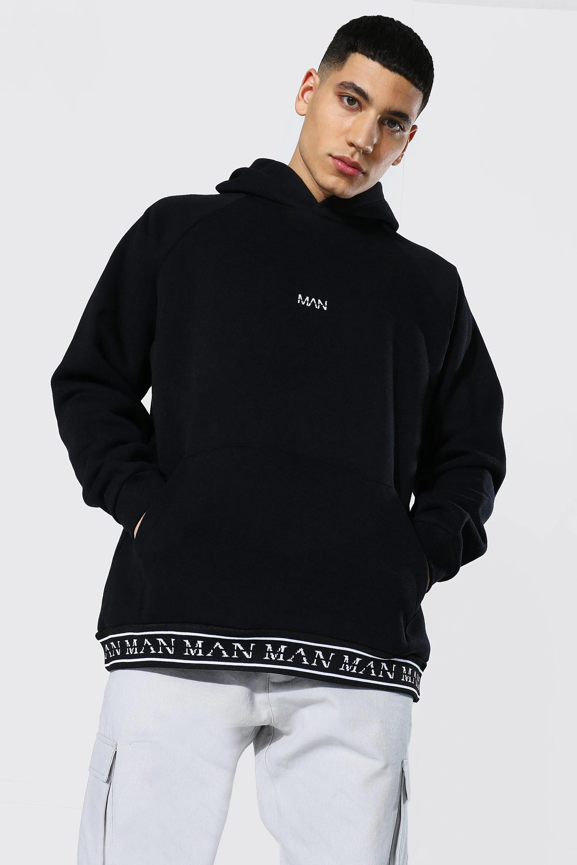 Oversized Man Jacquard Hem Hoodie