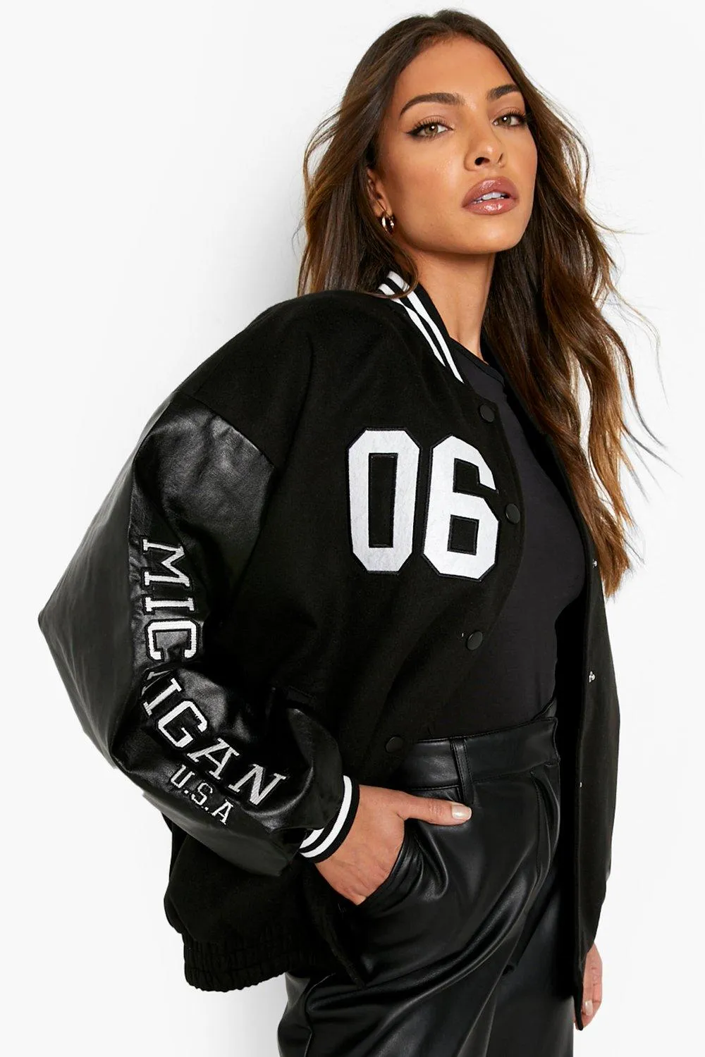 Oversized Michigan Varsity Bomber Jacket