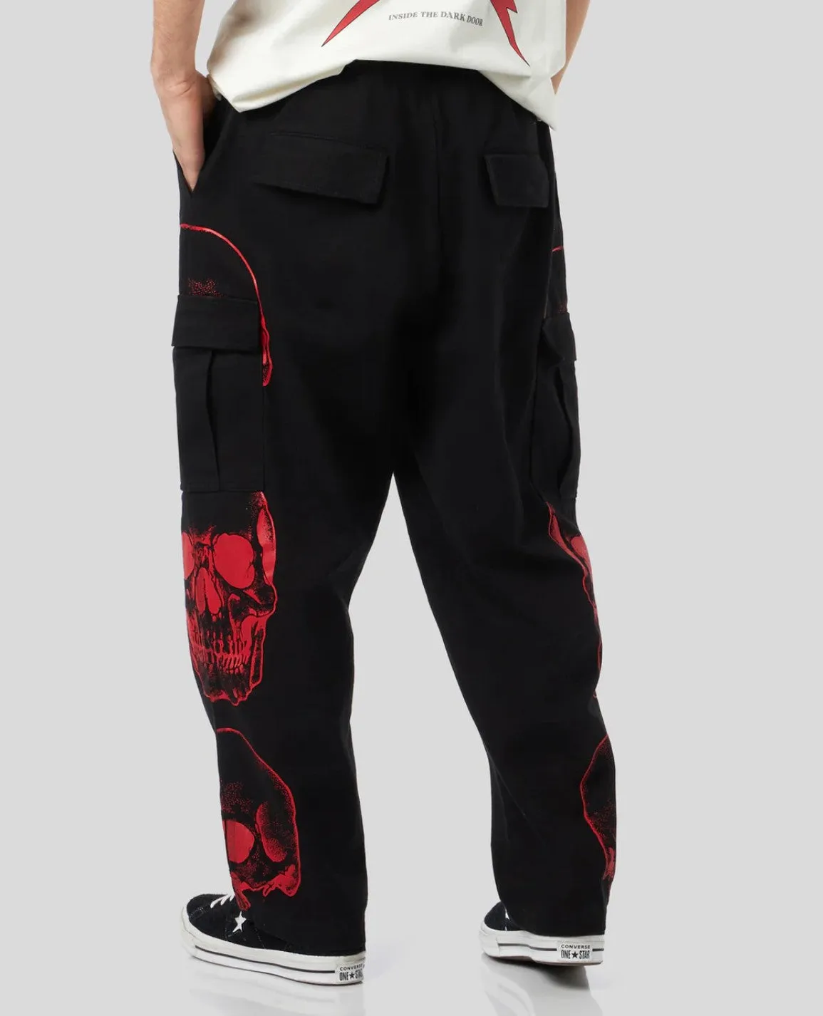 Phobia Cargo Pants Triple Skull Print Gotic P and Metallic Label