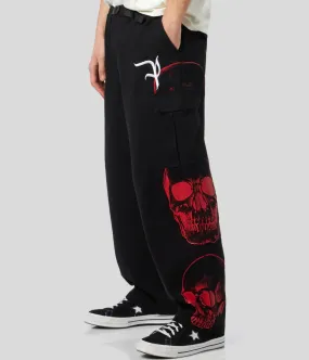 Phobia Cargo Pants Triple Skull Print Gotic P and Metallic Label