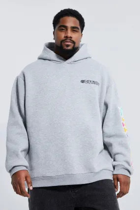 Plus Oversized Applique Badge Sleeve Hoodie | boohooMAN UK