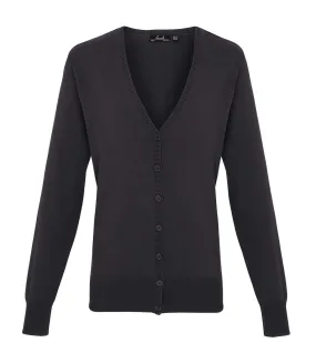 Premier Womens/Ladies Button Through Long Sleeve V-neck Knitted Cardigan (Charcoal) - UTRW1133