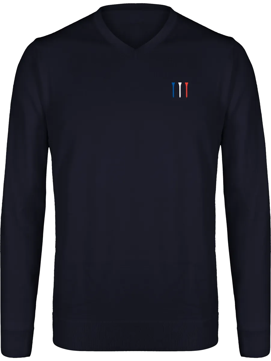 Pull en laine mérinos brodé TEES BLEU BLANC ROUGE