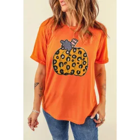 Pumpkin Round Neck Short Sleeve T-Shirt