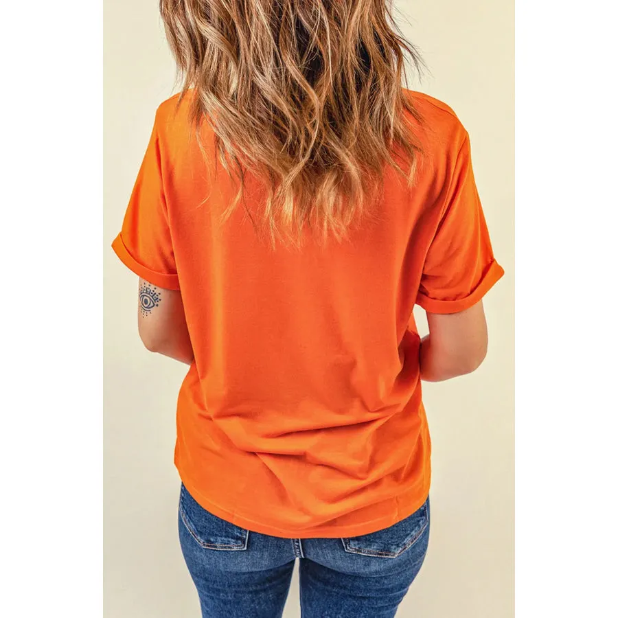 Pumpkin Round Neck Short Sleeve T-Shirt