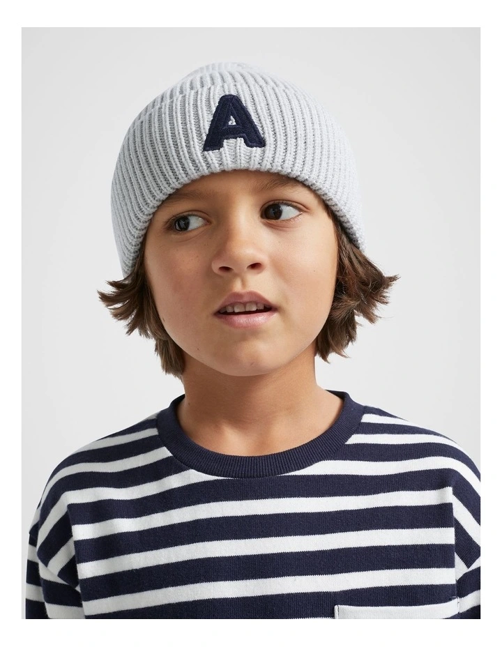 Rib Initial Beanie in Multi