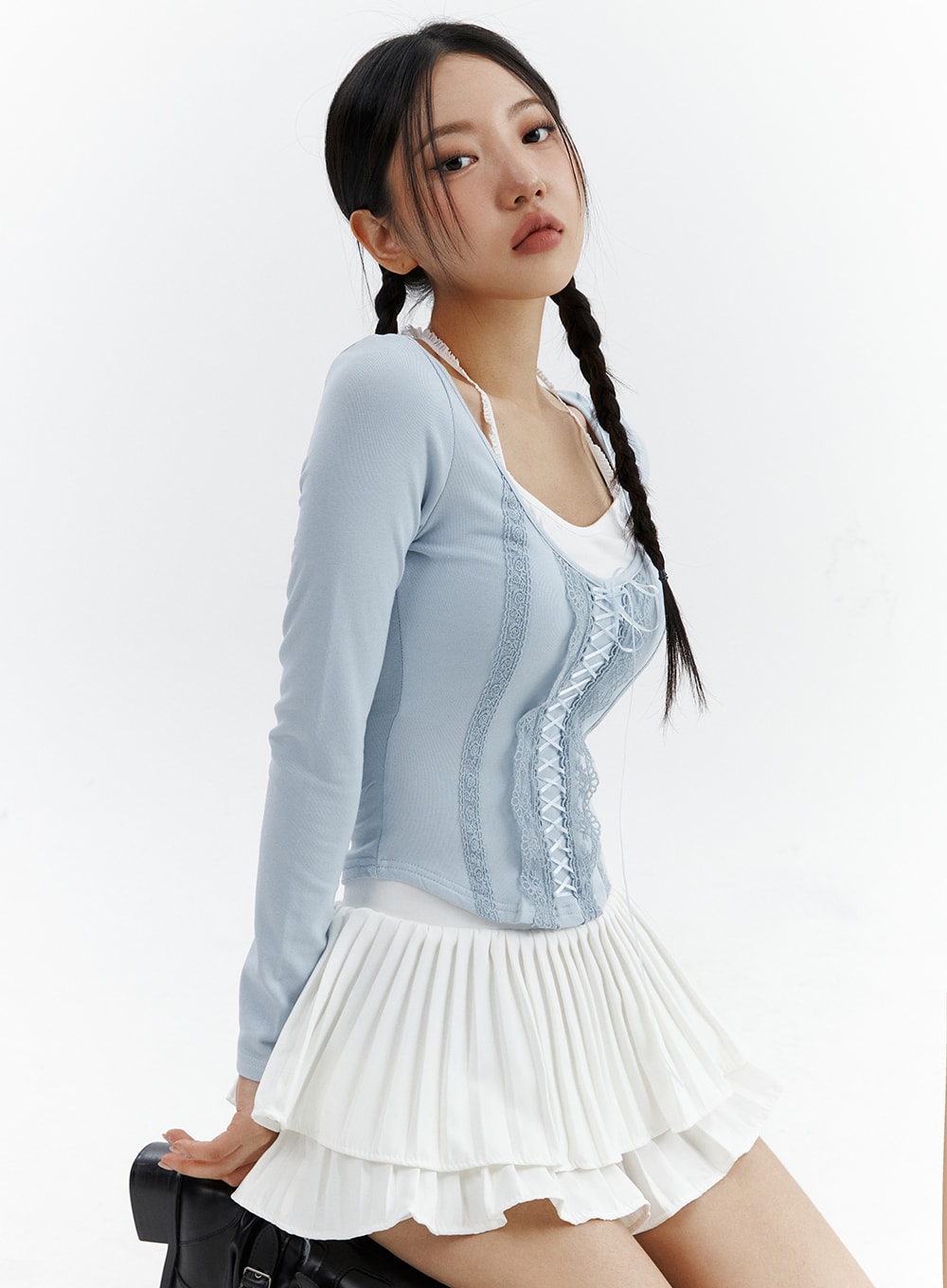 Round Neck Lace-Up Long Sleeve CJ423