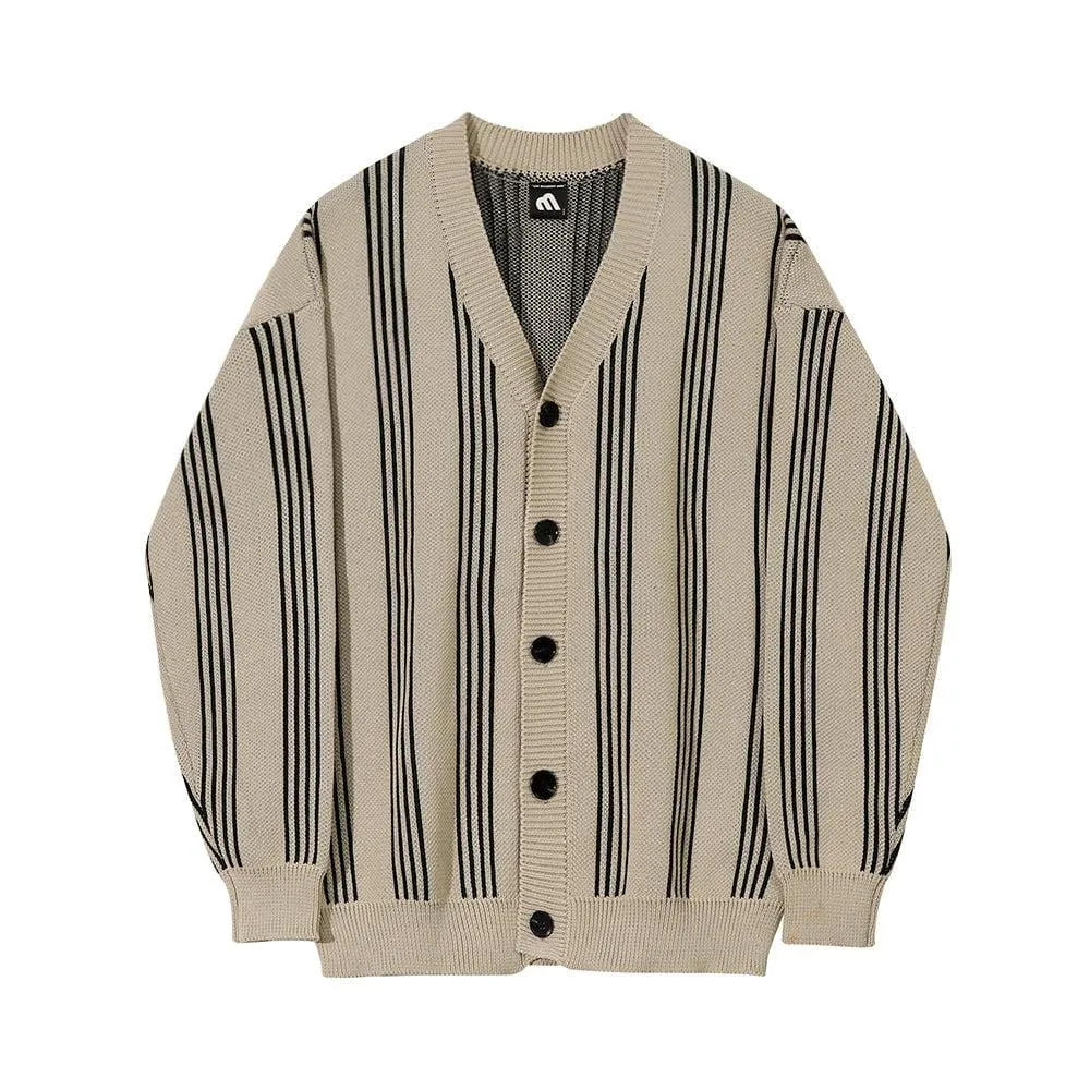 RT No. 5553 KNITTED V-NECK VERTICAL STRIPE CARDIGAN