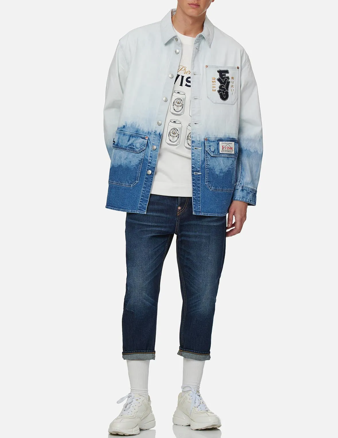 Sake Bottle Embroidered Tie-dye Denim Shirt Jacket