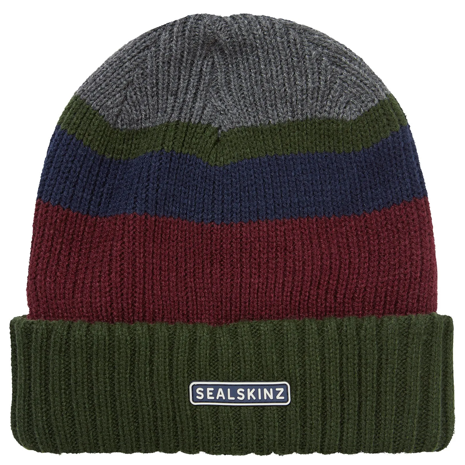 Sealskinz Unisex Cromer Waterproof Roll Cuff Striped Beanie - Olive