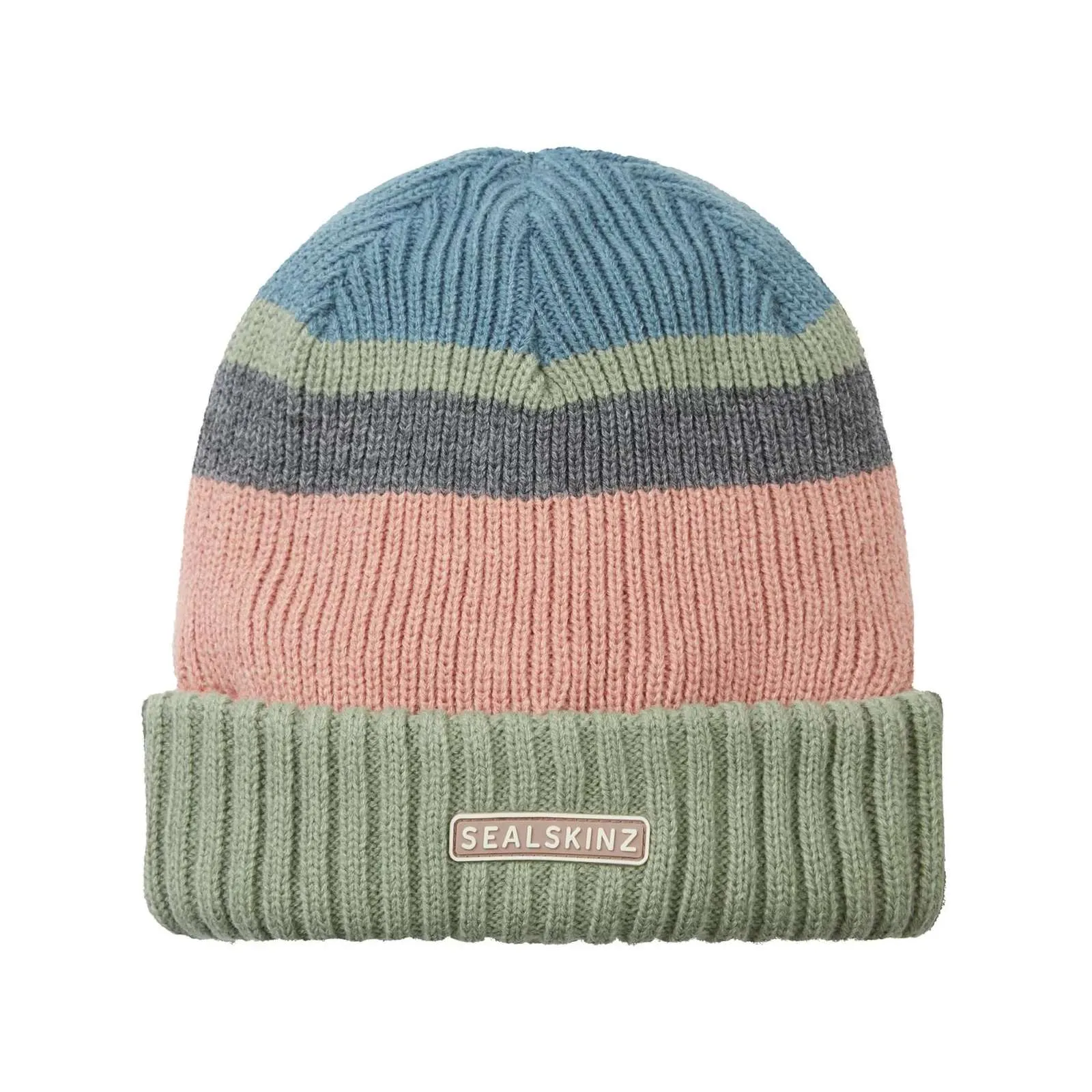 Sealskinz Unisex Cromer Waterproof Roll Cuff Striped Beanie - Olive