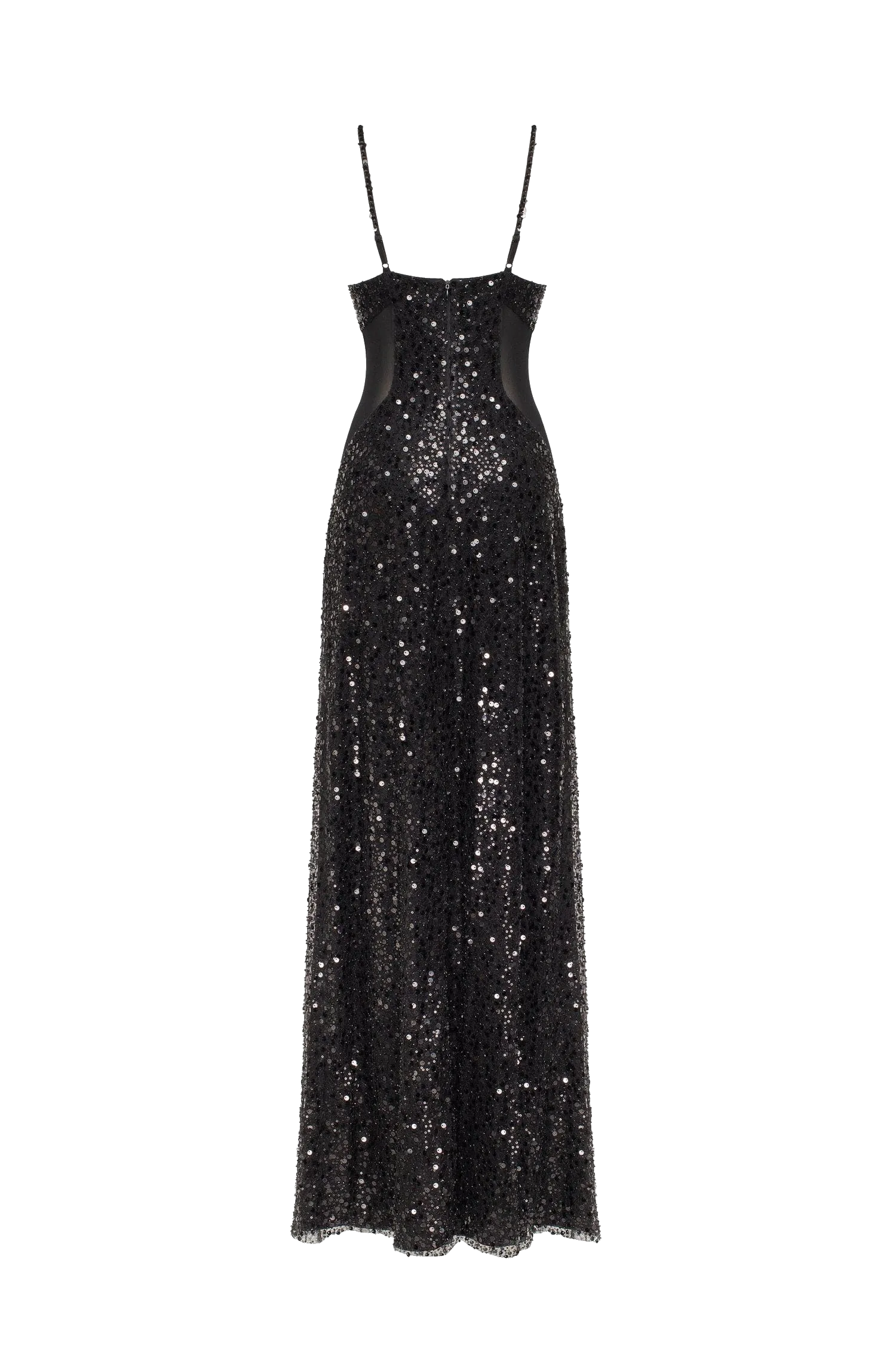 Sexy spaghetti straps black maxi covered in sequins, Smoky Quartz