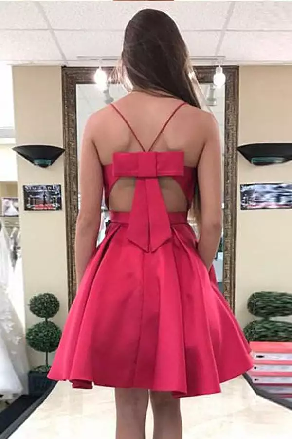 Spaghetti Straps V-neck Open Back Short Homecoming Dresses