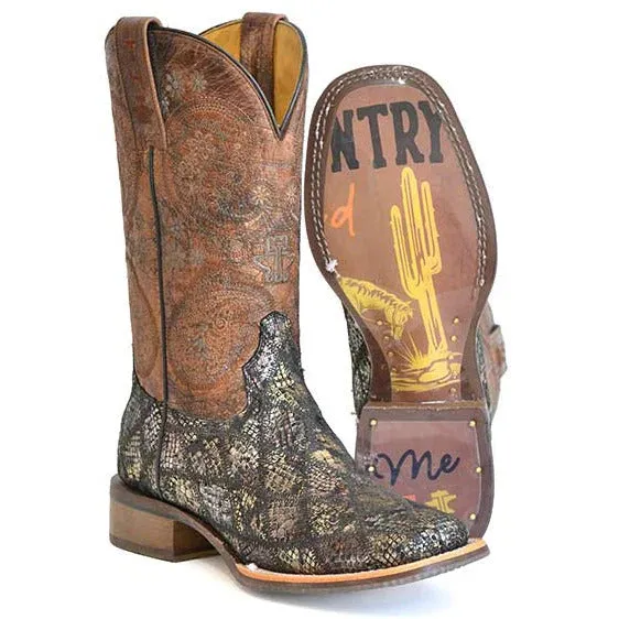 Tin Haul Women's Paisley Python Print Western Boots - Broad Square Toe 14-021-0007-1503