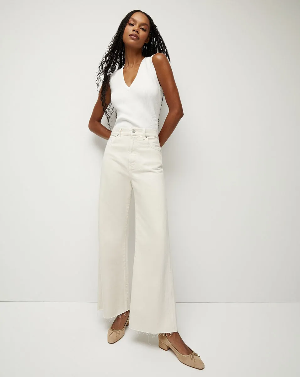 Veronica Beard Taylor Cropped Wide-Leg Jean in Ecru