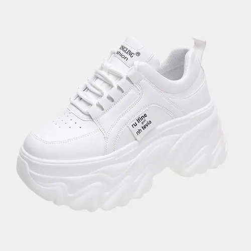 White Leather Platform Sneakers Womens