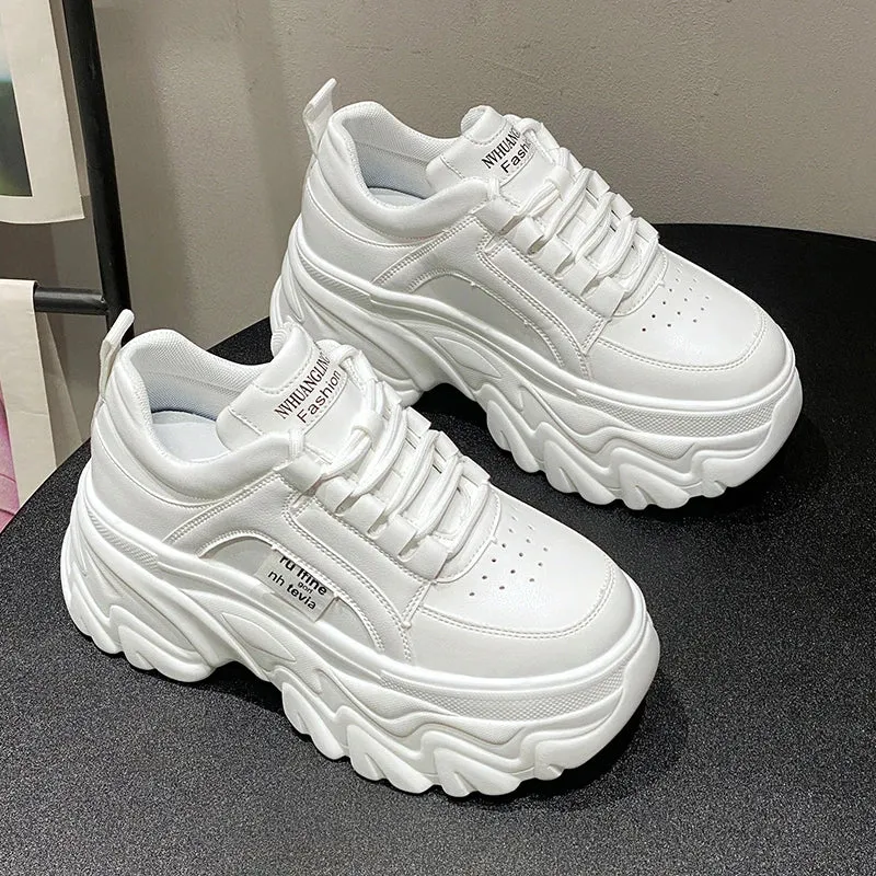 White Leather Platform Sneakers Womens