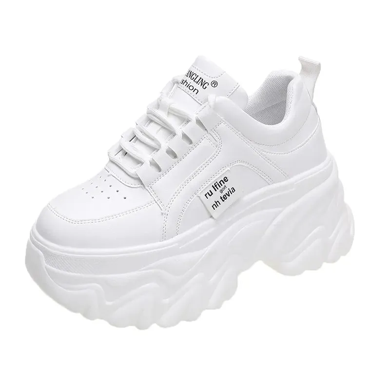 White Leather Platform Sneakers Womens