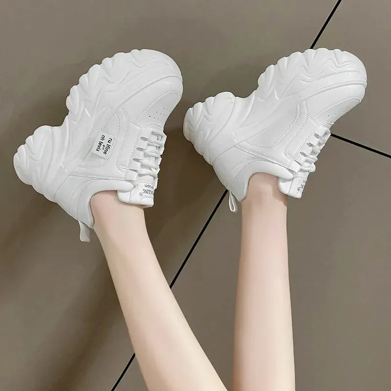 White Leather Platform Sneakers Womens