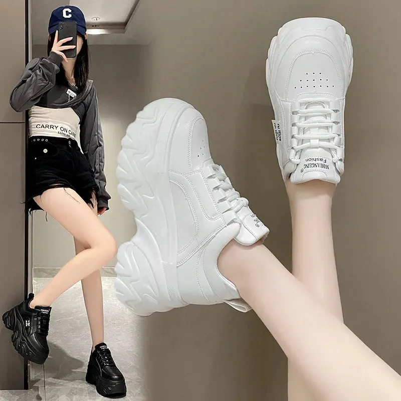 White Leather Platform Sneakers Womens