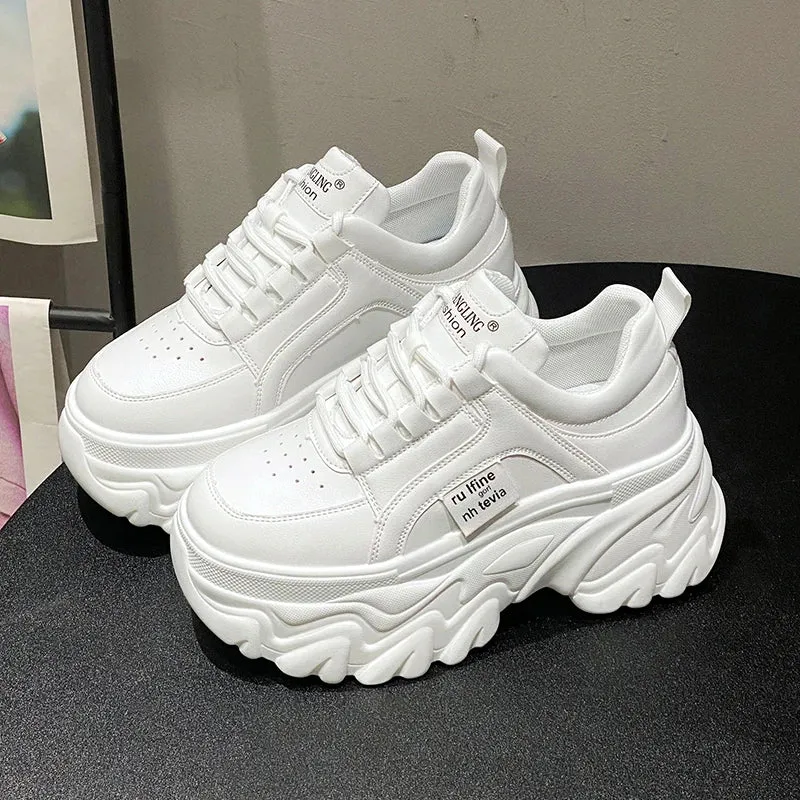 White Leather Platform Sneakers Womens