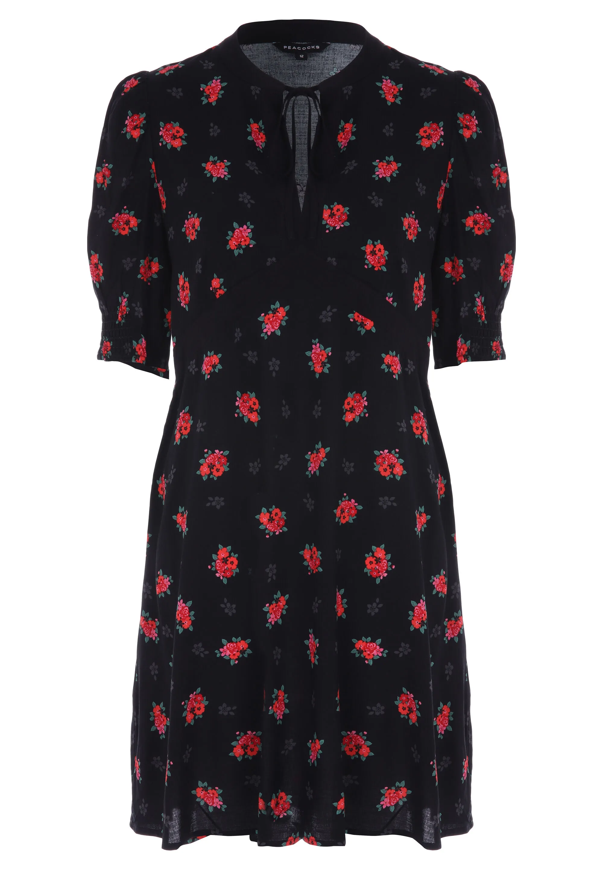 Womens Black Floral Contrast Dress