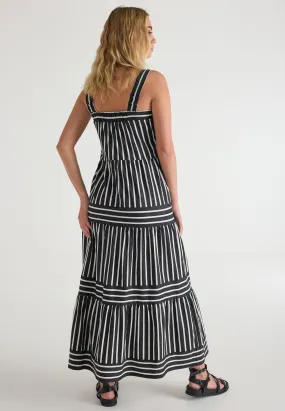 Womens Black Stripe Tiered Maxi Dress