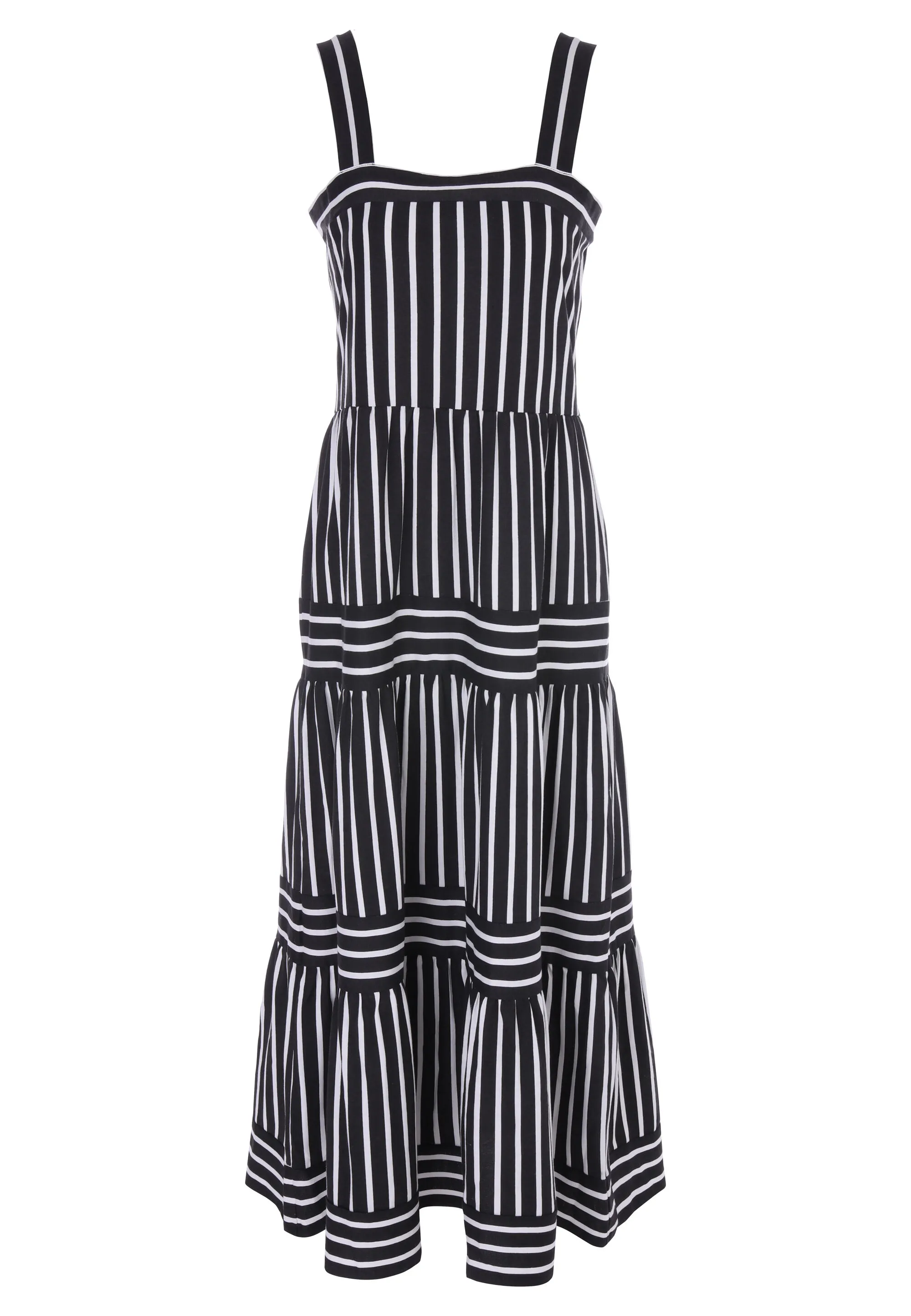 Womens Black Stripe Tiered Maxi Dress