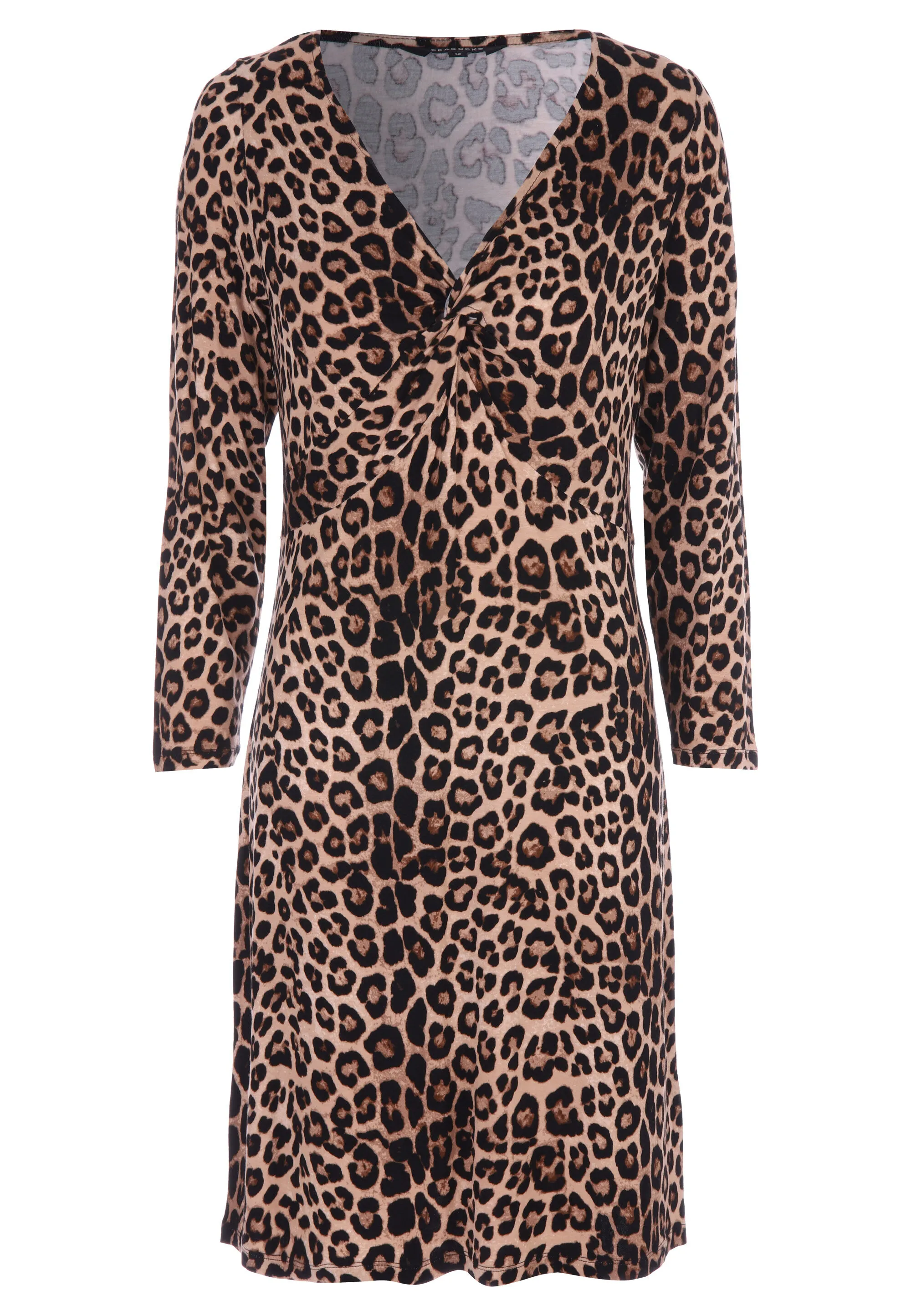 Womens Brown Leopard Print Front Knot Dress