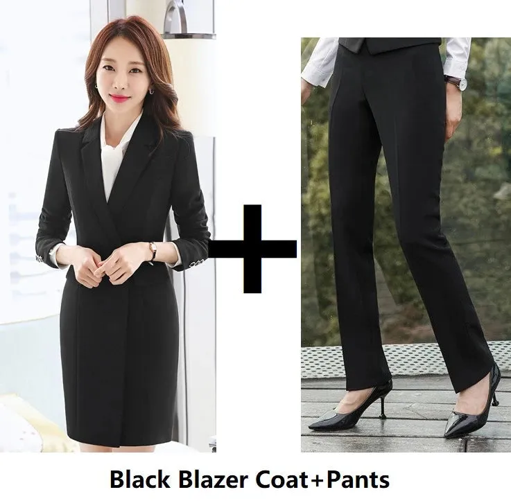 Women's Formal Solid Pattern Notched Collar Blazer Mid Waist Pants Set