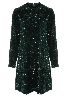 Womens Green Sequin Shift Dress