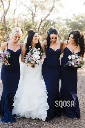 Women's Spaghetti Straps Navy Mermaid Bridesmaid Dress QB2130