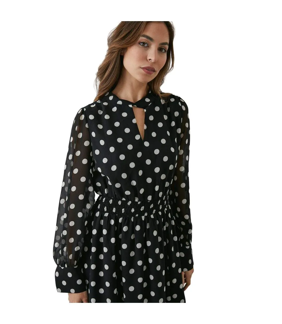 Womens/ladies spotted keyhole dress black Principles