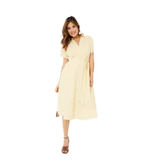 Womens/ladies stripe wrap midi dress yellow Principles