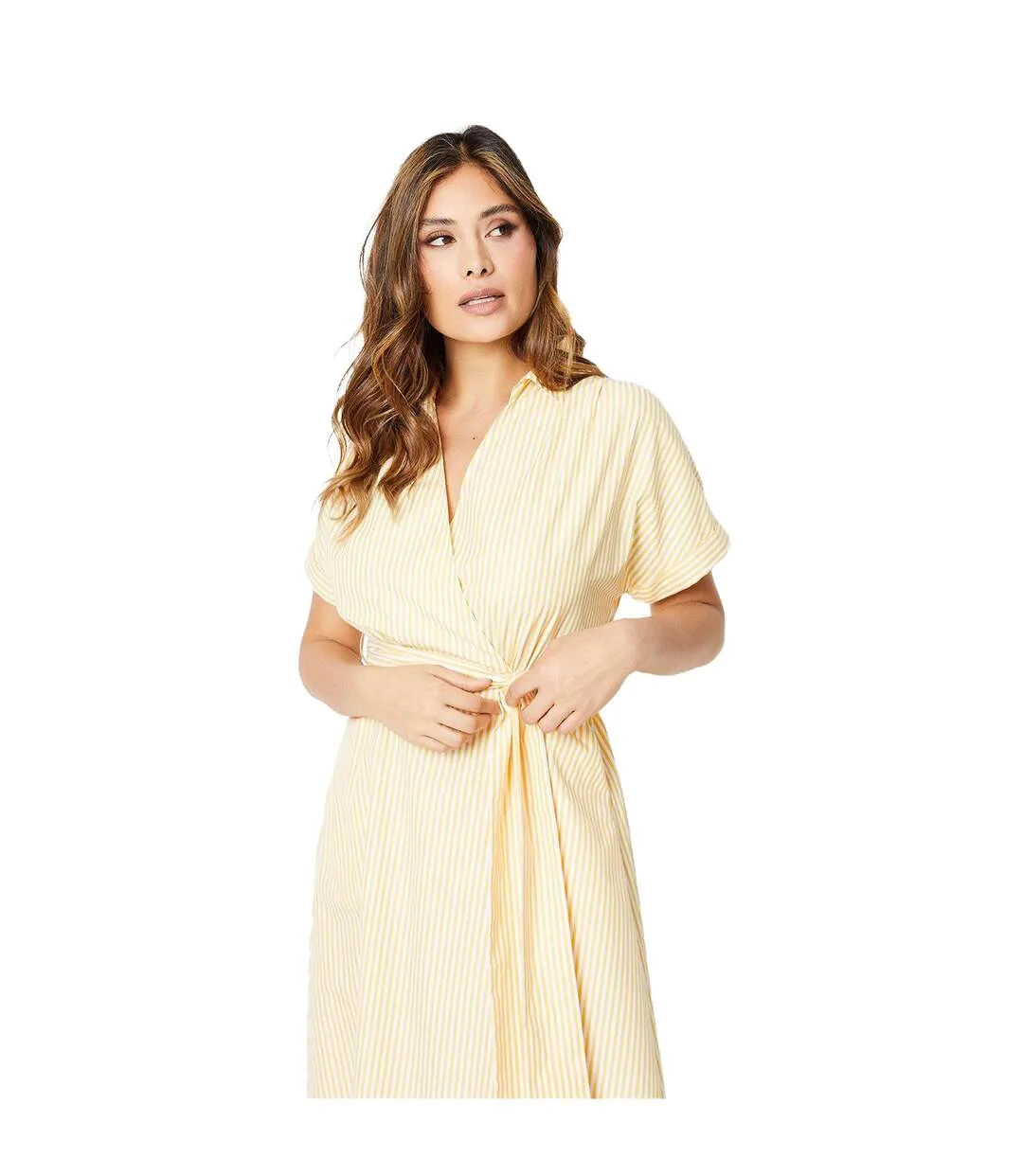 Womens/ladies stripe wrap midi dress yellow Principles