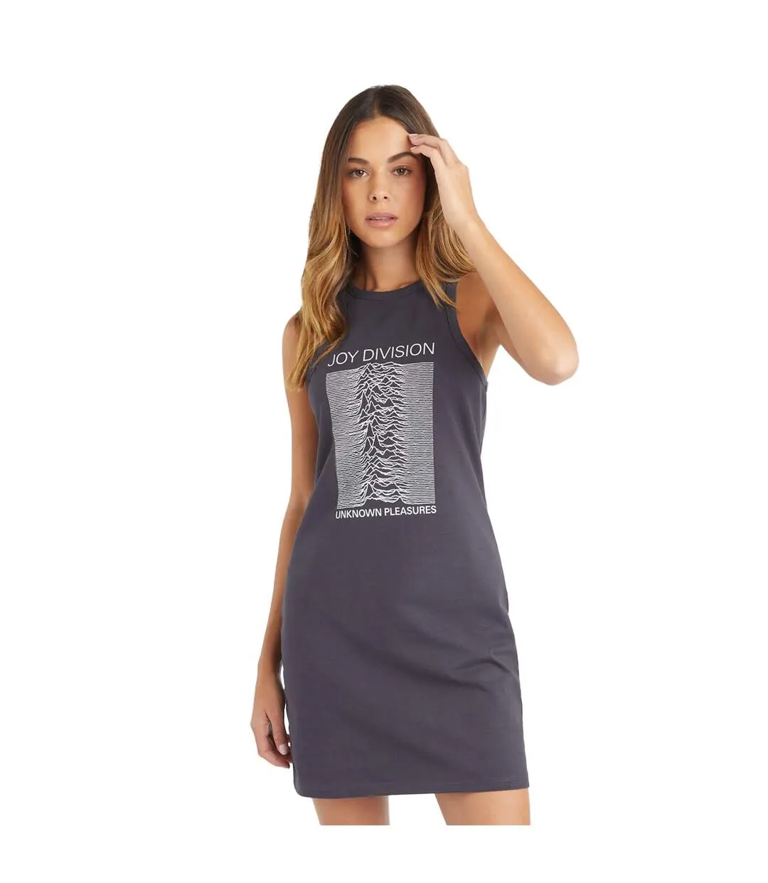 Womens/ladies unknown pleasures joy division slim sleeveless dress charcoal Amplified